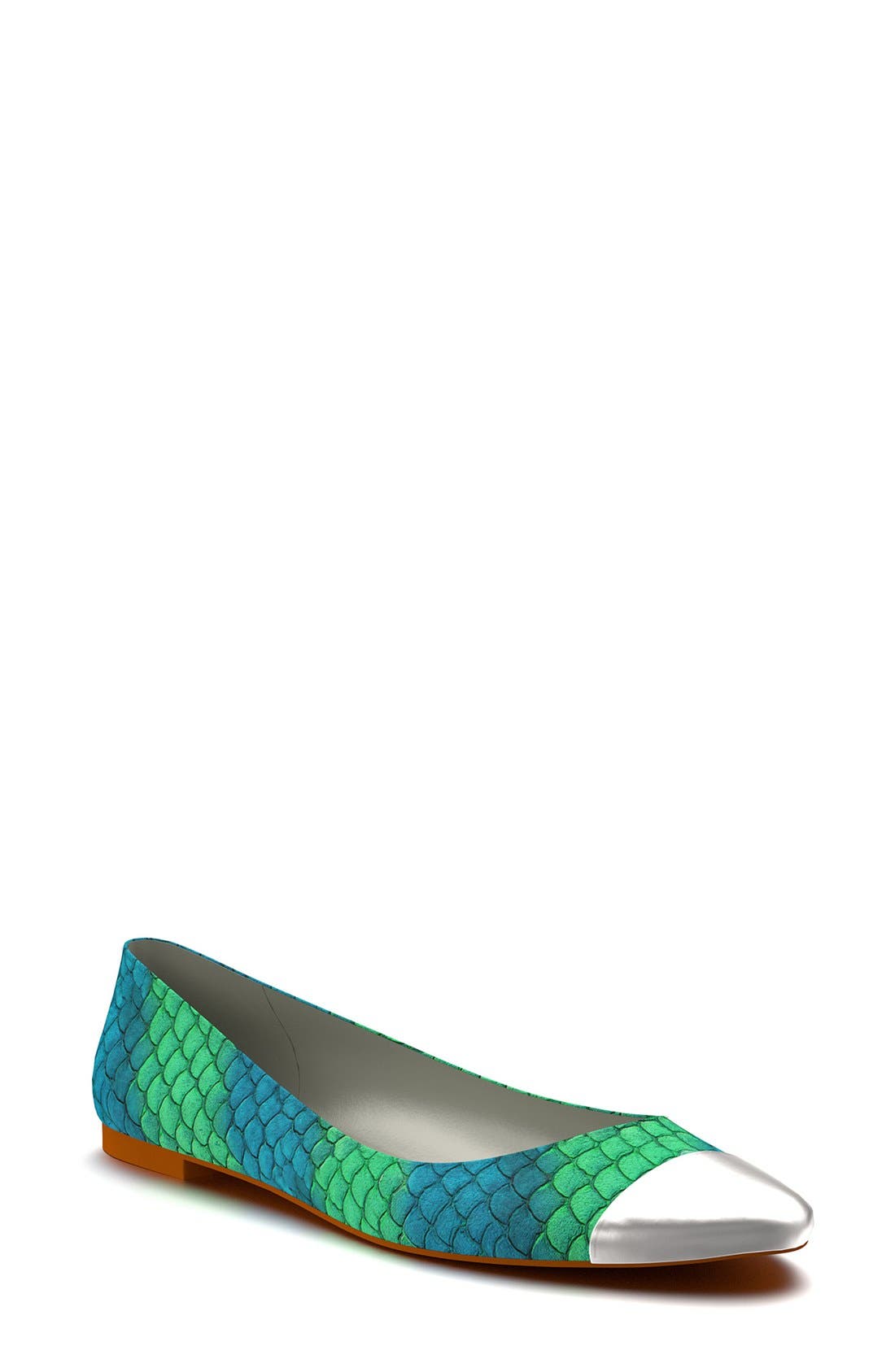 Cap Toe Fish Scale Ballet Flat, Main, color, BLUE/ LIGHT GREEN FISH