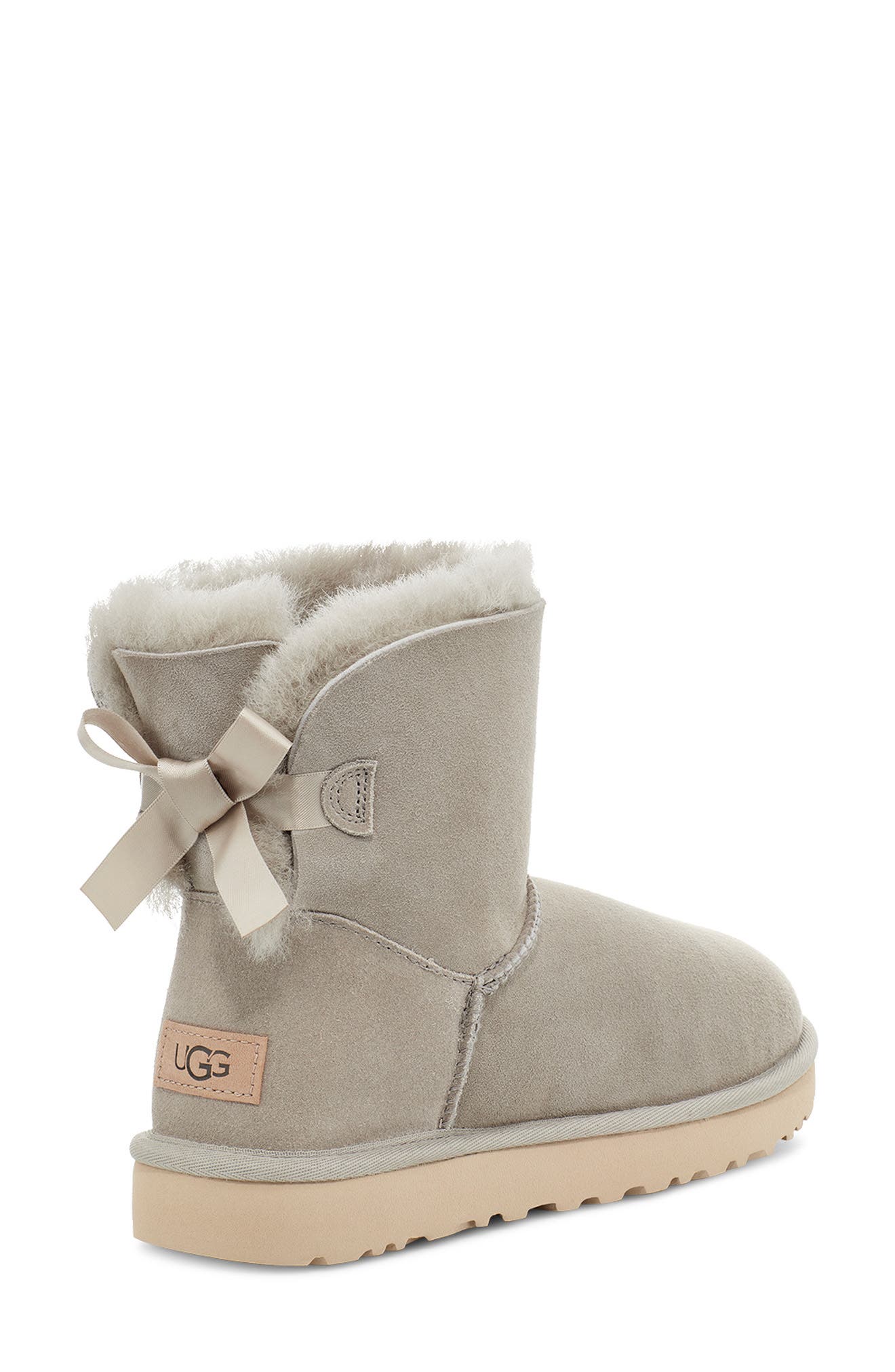 Mini Bailey Bow II Genuine Shearling Bootie, Alternate, color, GOAT SUEDE