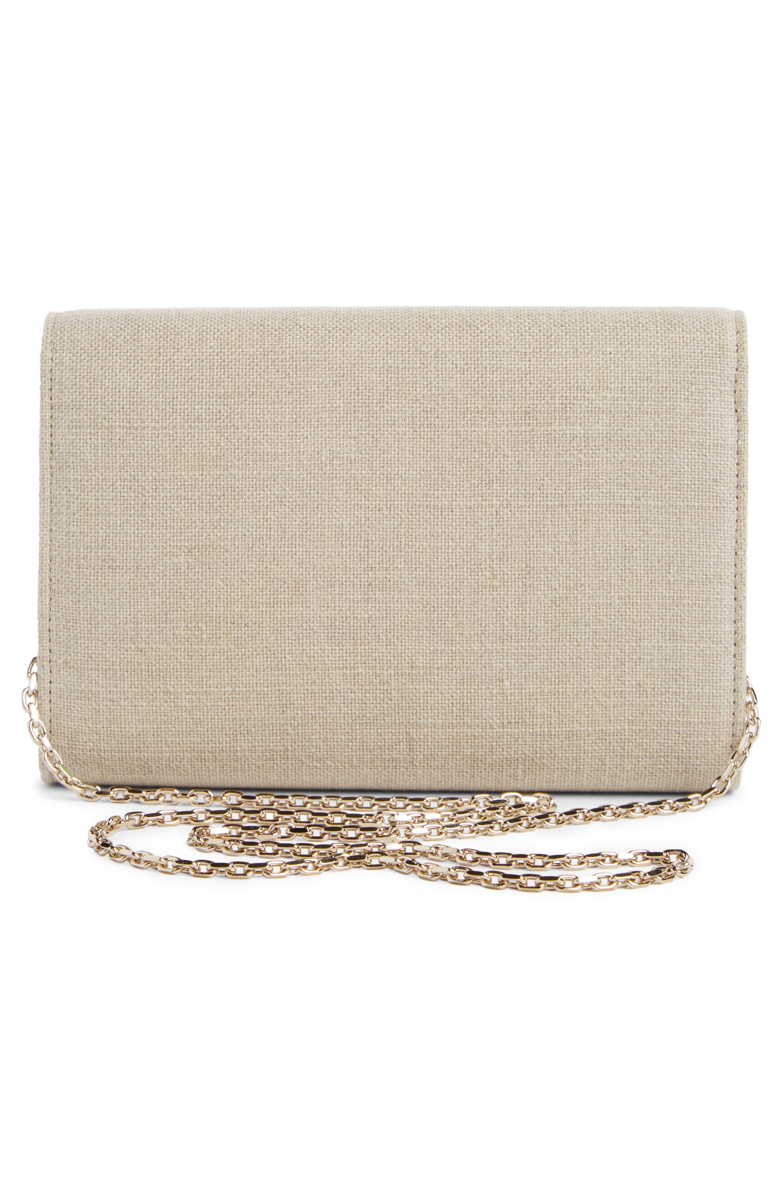 Roger Vivier Bouquet Strass Buckle Linen Mini Clutch, Alternate, color, 