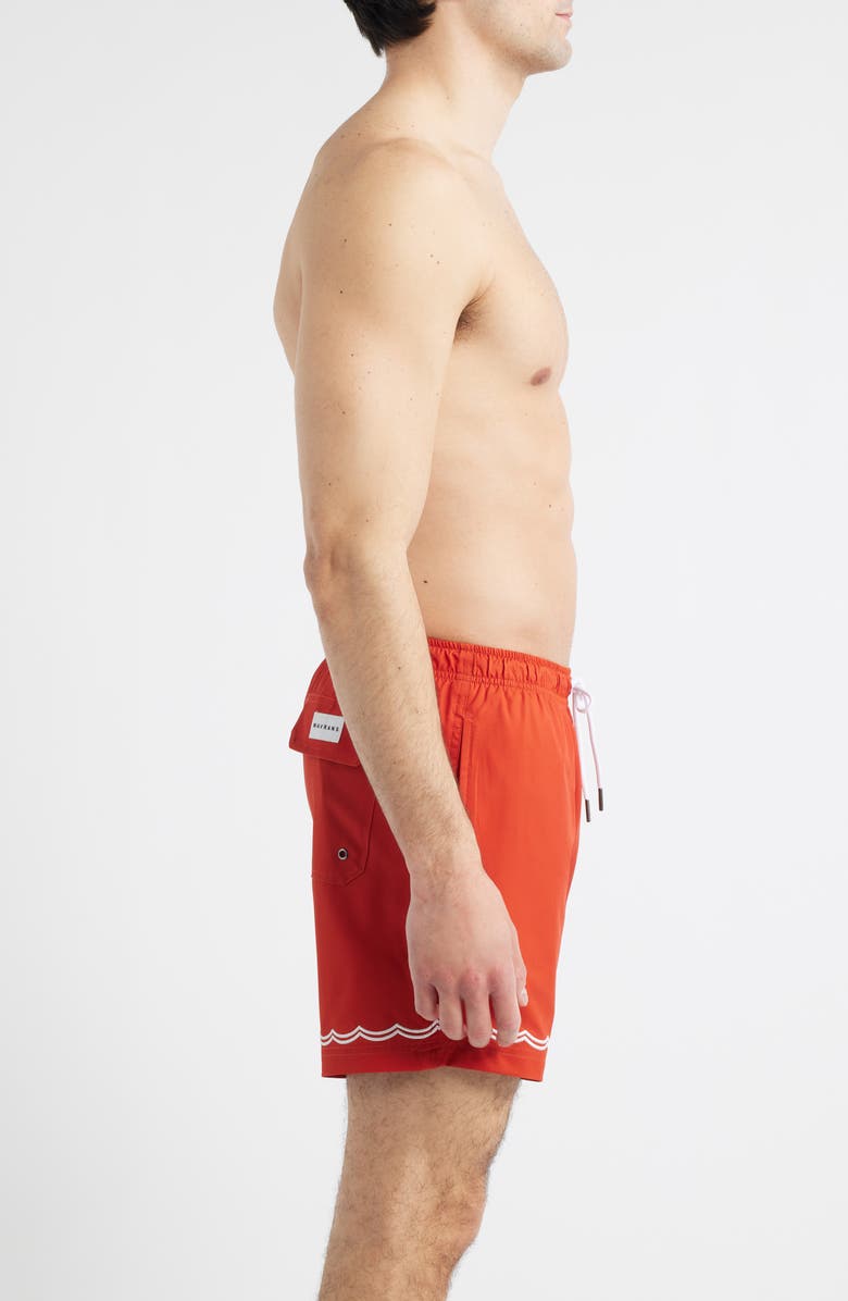 MAVRANS Rust Waves Embroidered Swim Trunks, Alternate, color, Red