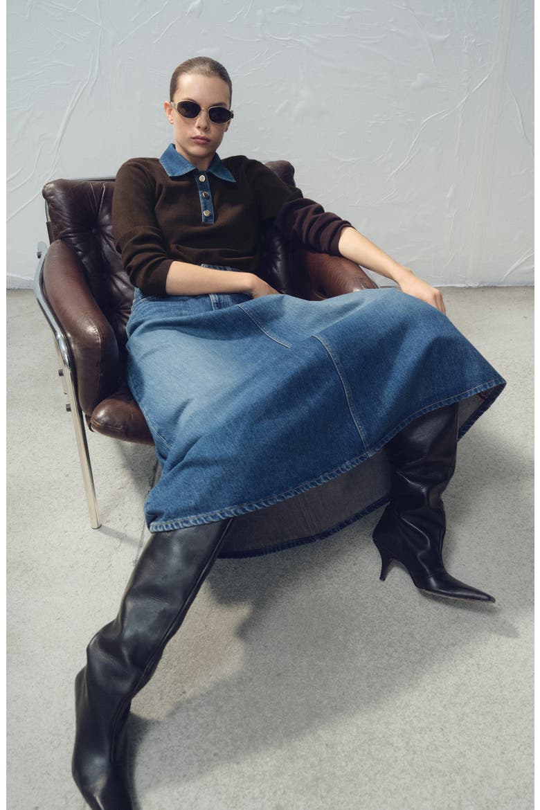 A-Line Denim Midi Skirt, Alternate, color, DARK BLUE