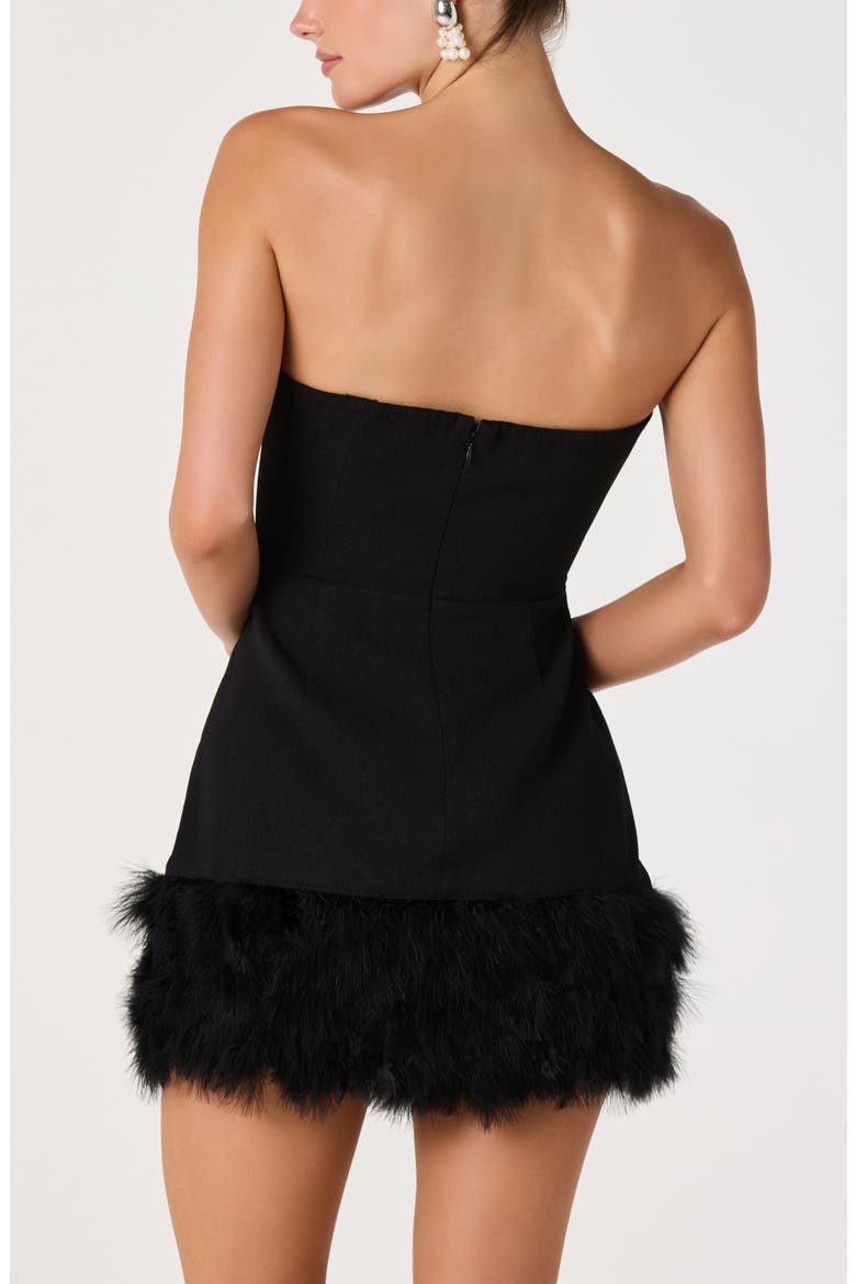 Ebba Strapless Feather Hem Minidress, Alternate, color, BLACK