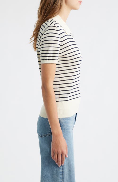 Frame The Keyhole Stripe Polo In Neutral