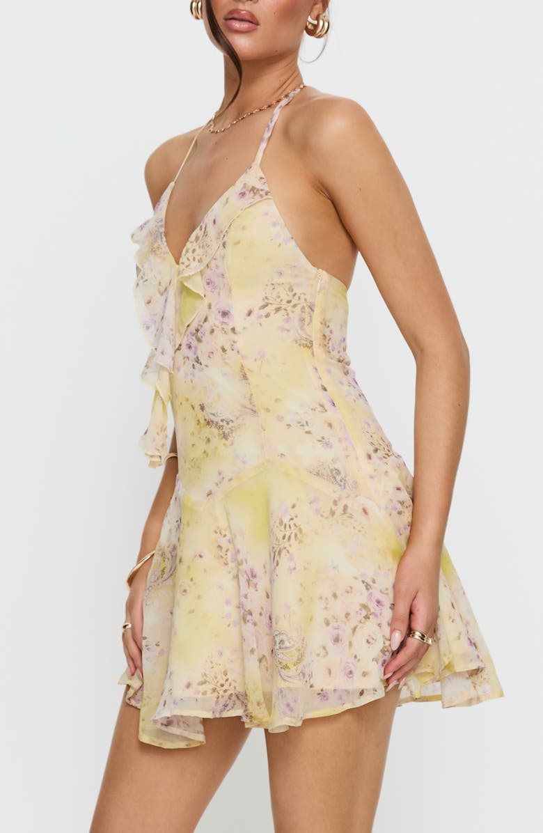 Princess Polly Hey Blondie Ruffle Halter Minidress, Alternate, color, Multi Floral