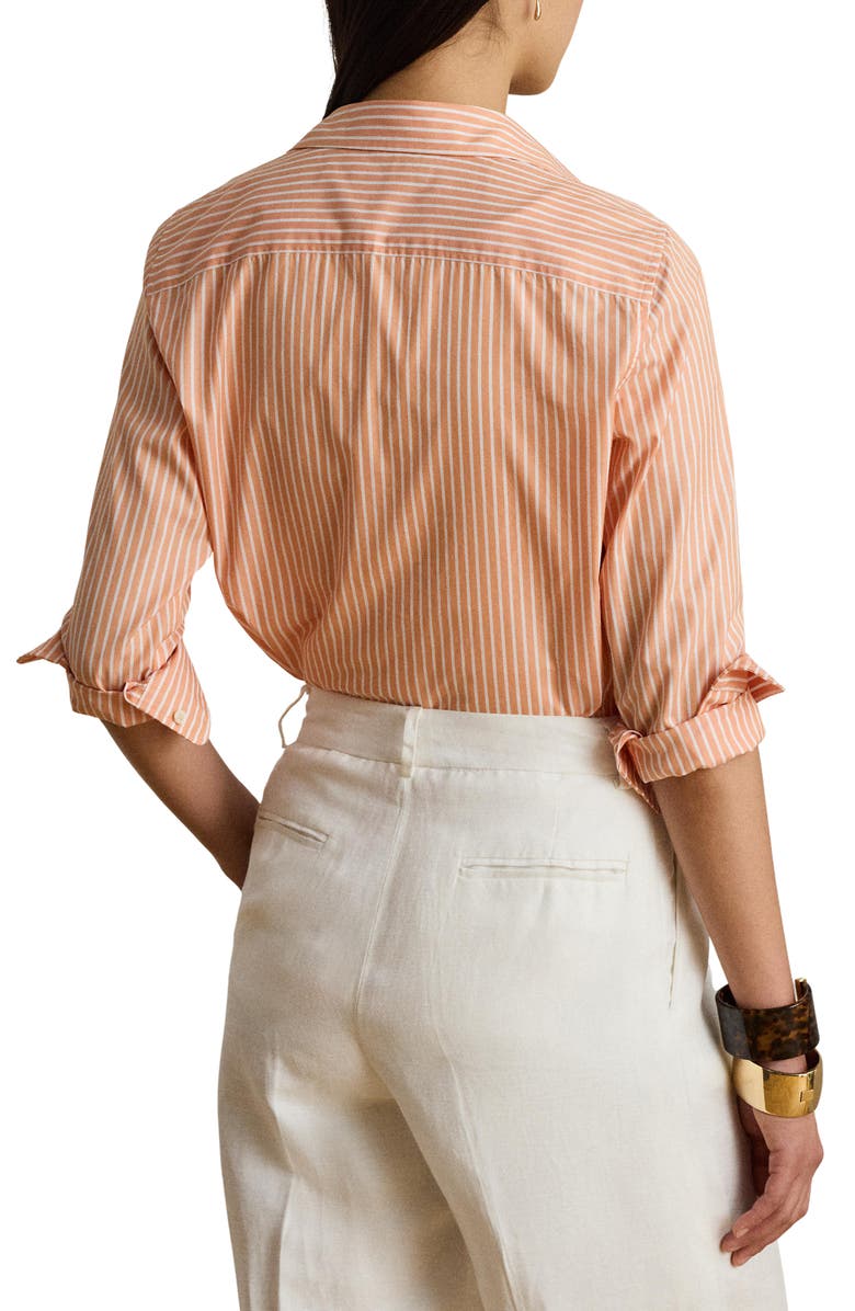 Lauren Ralph Lauren Stripe Cotton Broadcloth Button-Up Shirt, Alternate, color, Orange/ White