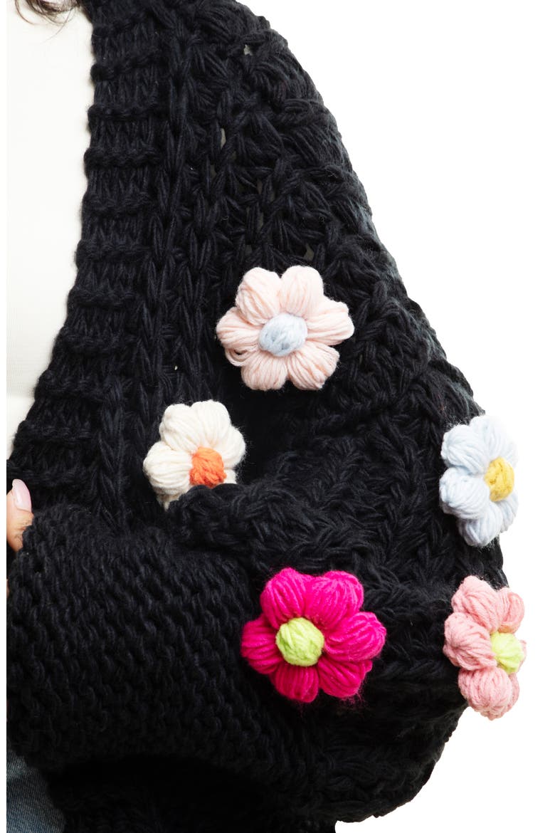 Chunky Floral Crochet Cardigan, Alternate, color, BLACK