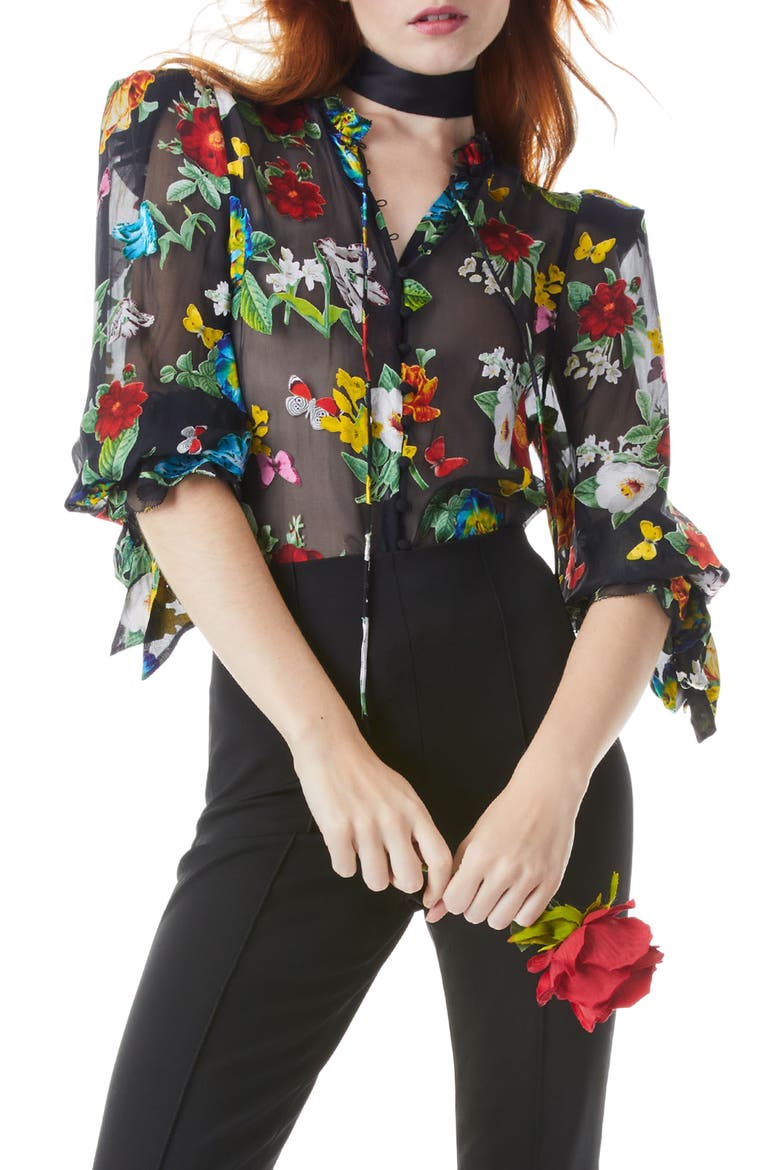 Julius Floral Print Tie Sleeve Blouse, Main, color, ATRIUM FLORAL BLACK