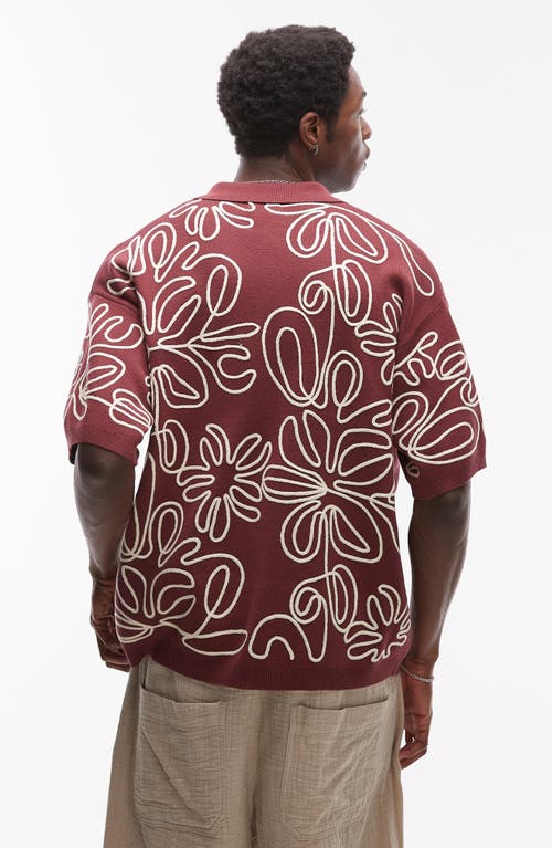 Topman Relaxed Heavy Embroidered Floral Shirt In Burgundy
