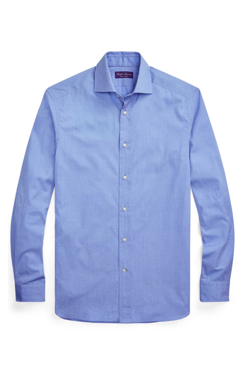 Ralph Lauren Purple Label End on End Cotton Button-Up Shirt, Alternate, color, Med Blue