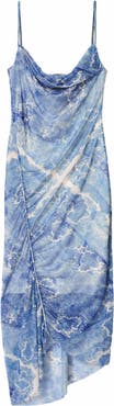 AllSaints Ulla Paisley Print Ruched Asymmetric Hem Midi Dress