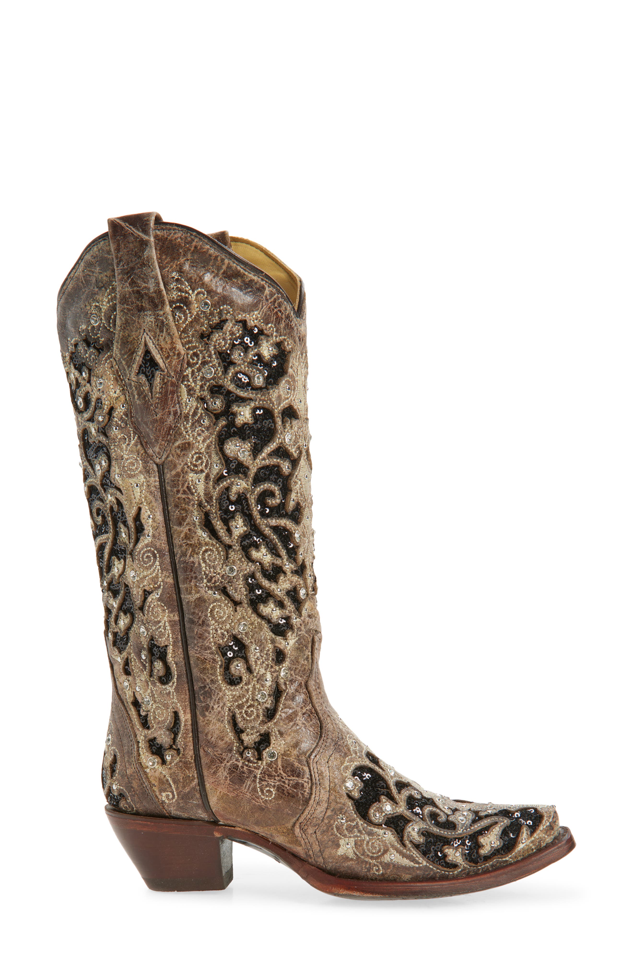 CORRAL Sequin Mid Calf Western Boot, Alternate, color, Brown