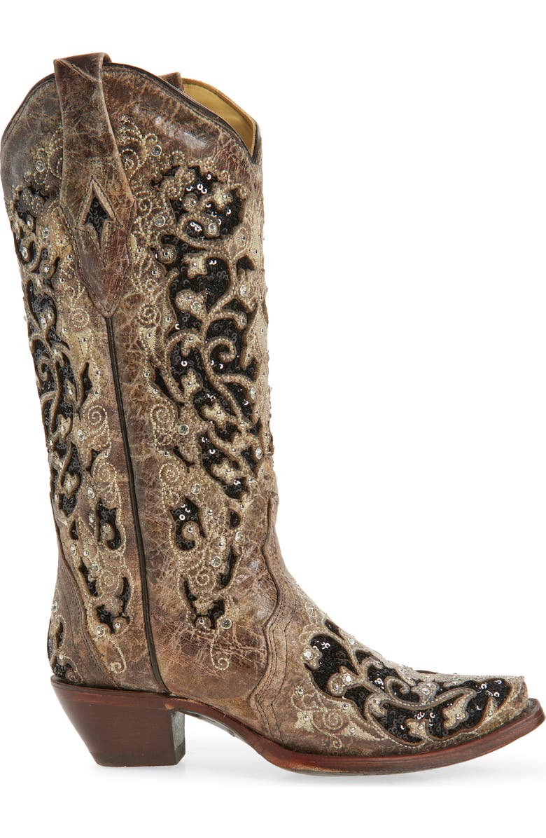 CORRAL Sequin Mid Calf Western Boot, Alternate, color, Brown