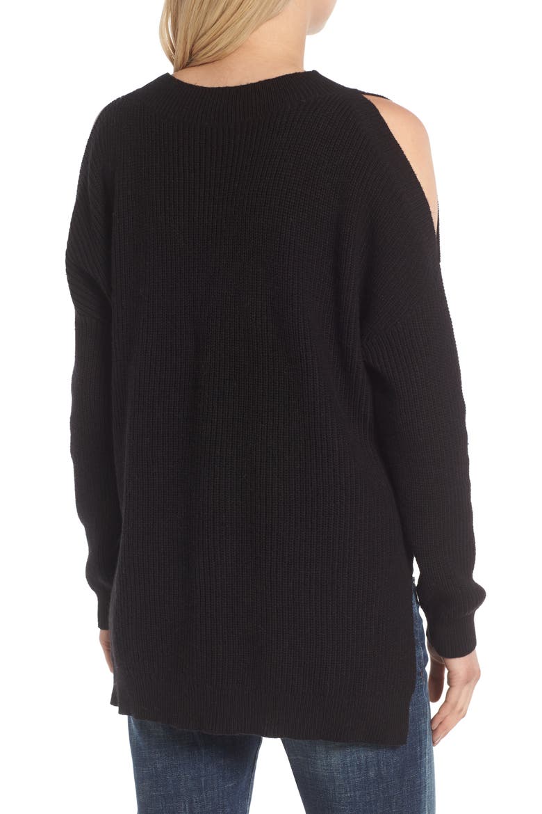 Cold Shoulder Tunic Sweater, Alternate, color, BLACK