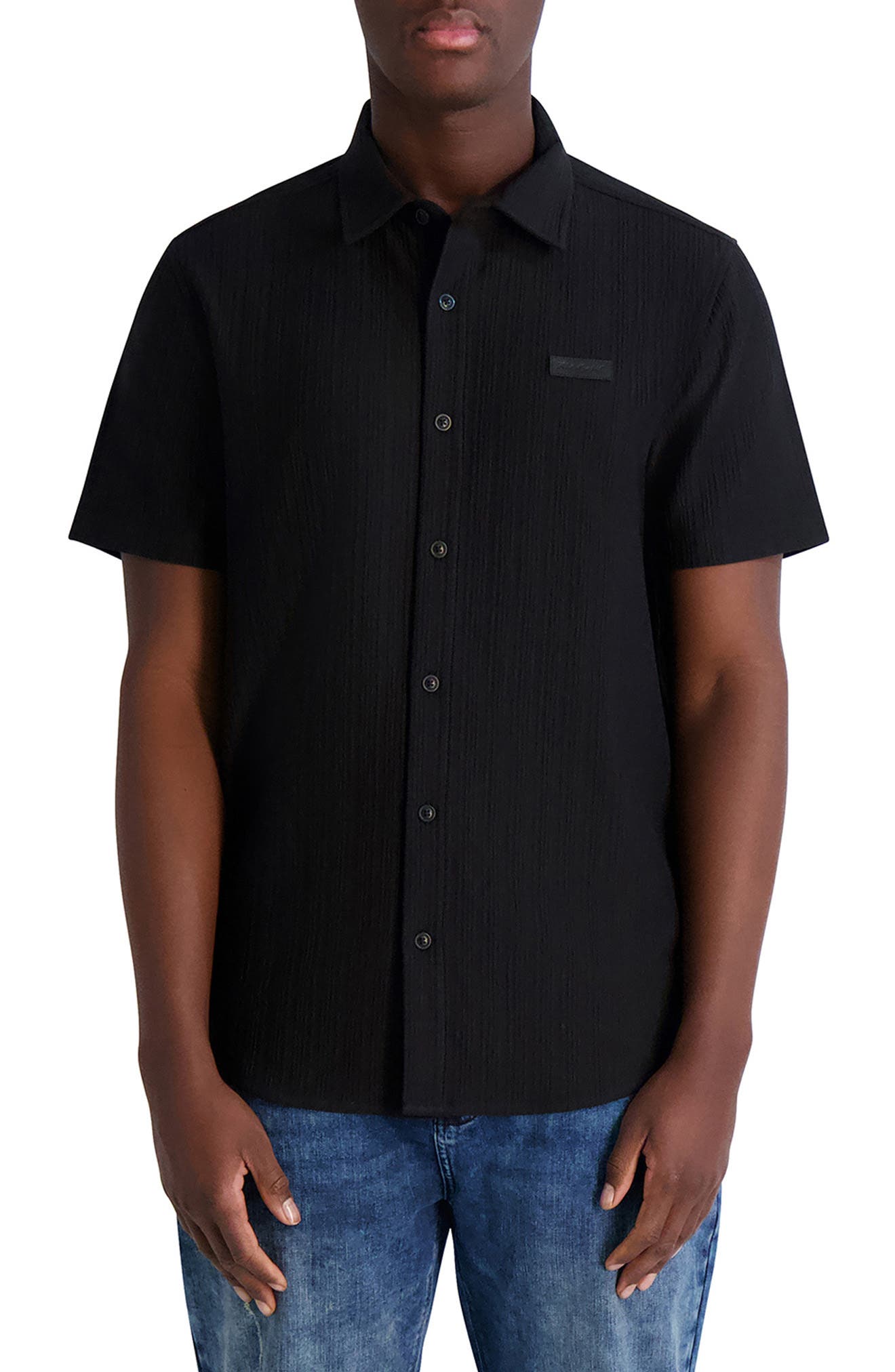 KARL LAGERFELD PARIS Textured Knit Short Sleeve Shirt