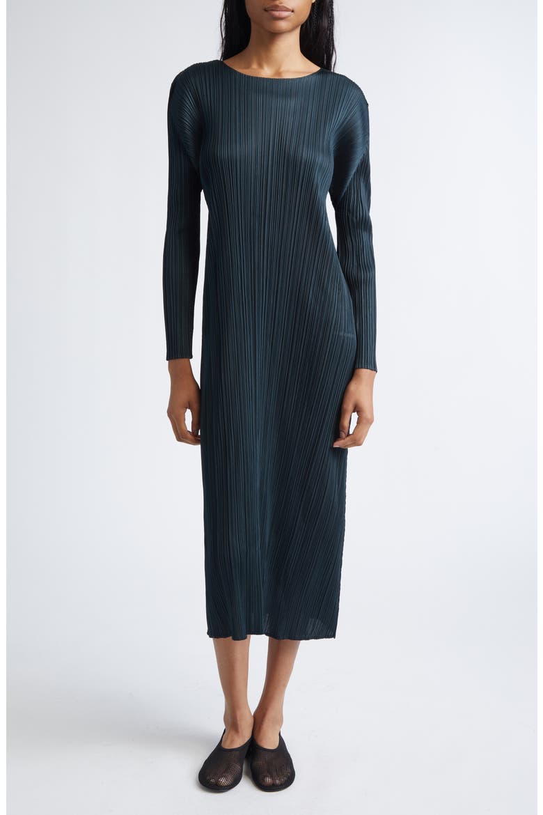 Monthly Colors November Pleated Long Sleeve Midi Dress (Women