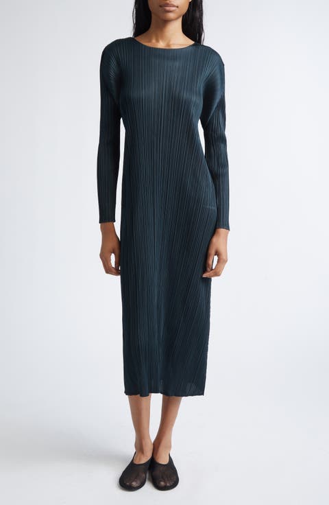 Monthly Colors November Pleated Long Sleeve Midi Dress