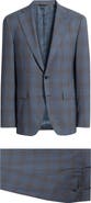Canali Capri Trim Fit Blue & Brown Plaid Wool Suit