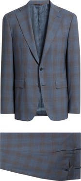 Canali Capri Trim Fit Blue & Brown Plaid Wool Suit