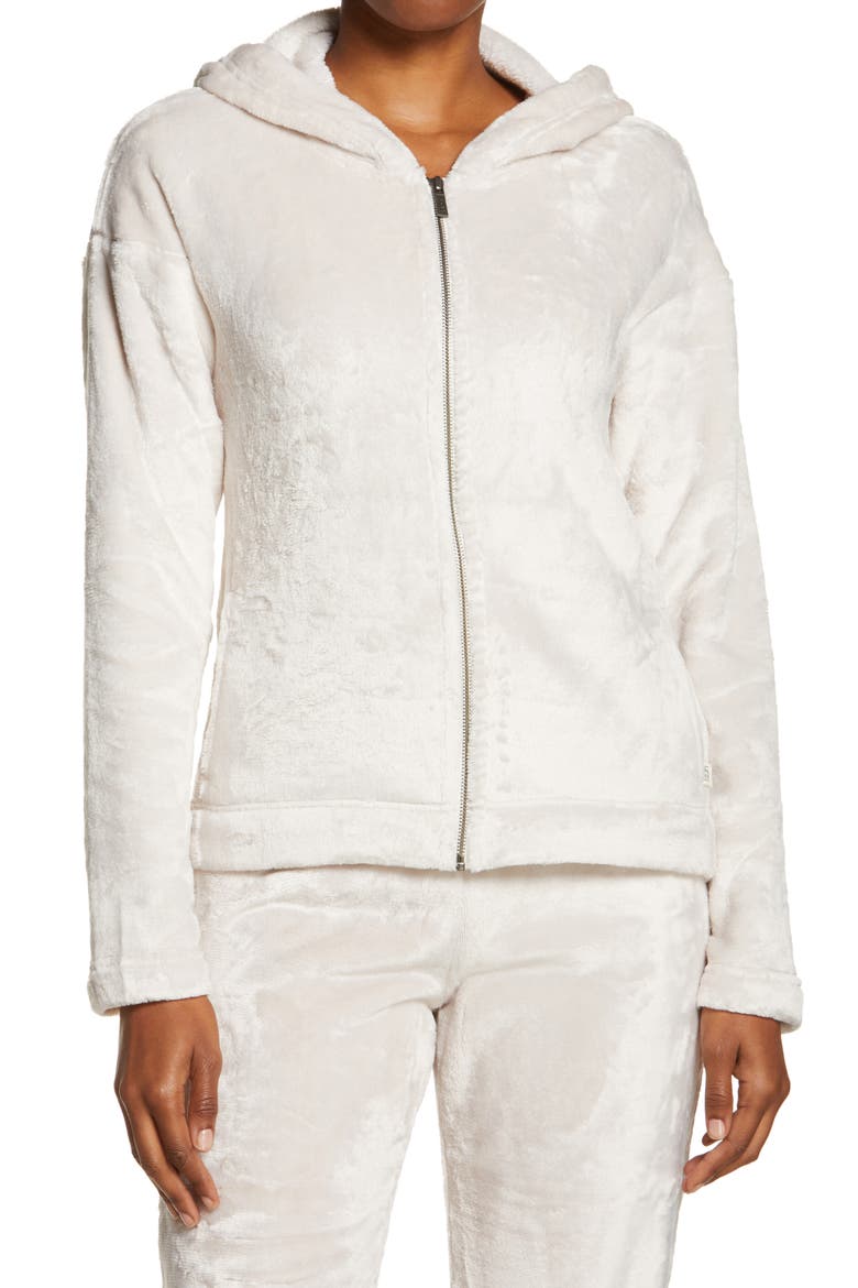Tasha Double Face Fleece Zip Hoodie, Alternate, color, MOONBEAM
