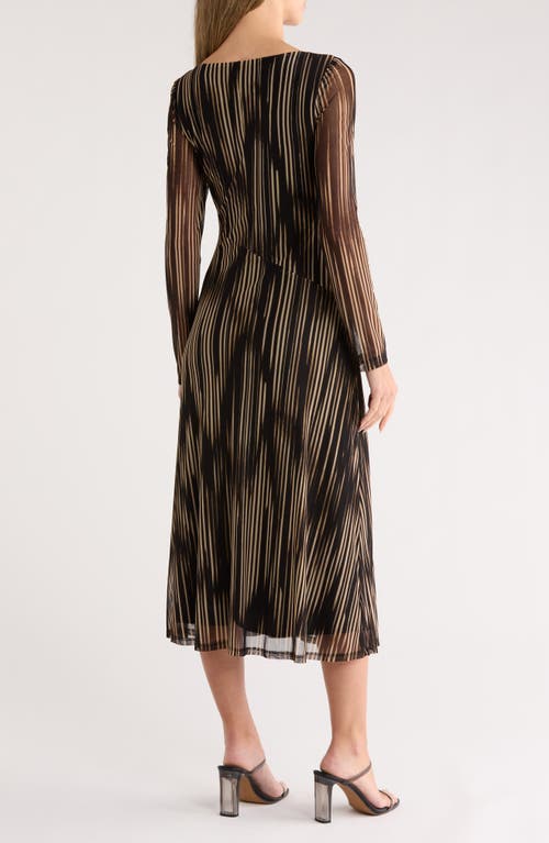 Connected Apparel Long Sleeve Mesh A-line Dress In Brown
