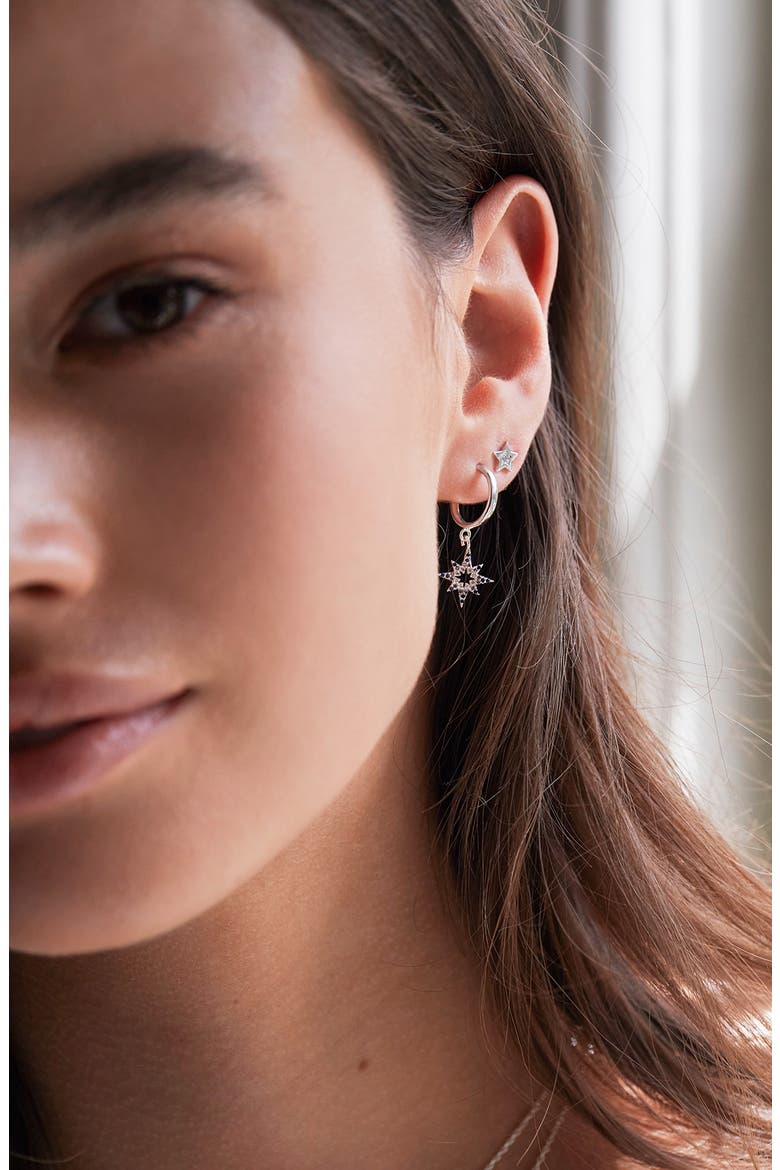 Mixed North Star Hoop Earrings, Alternate, color, SILVER