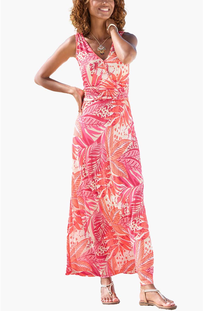 LASCANA Women's Smocked Waist Maxi Dress, Main, color, Pink Orange