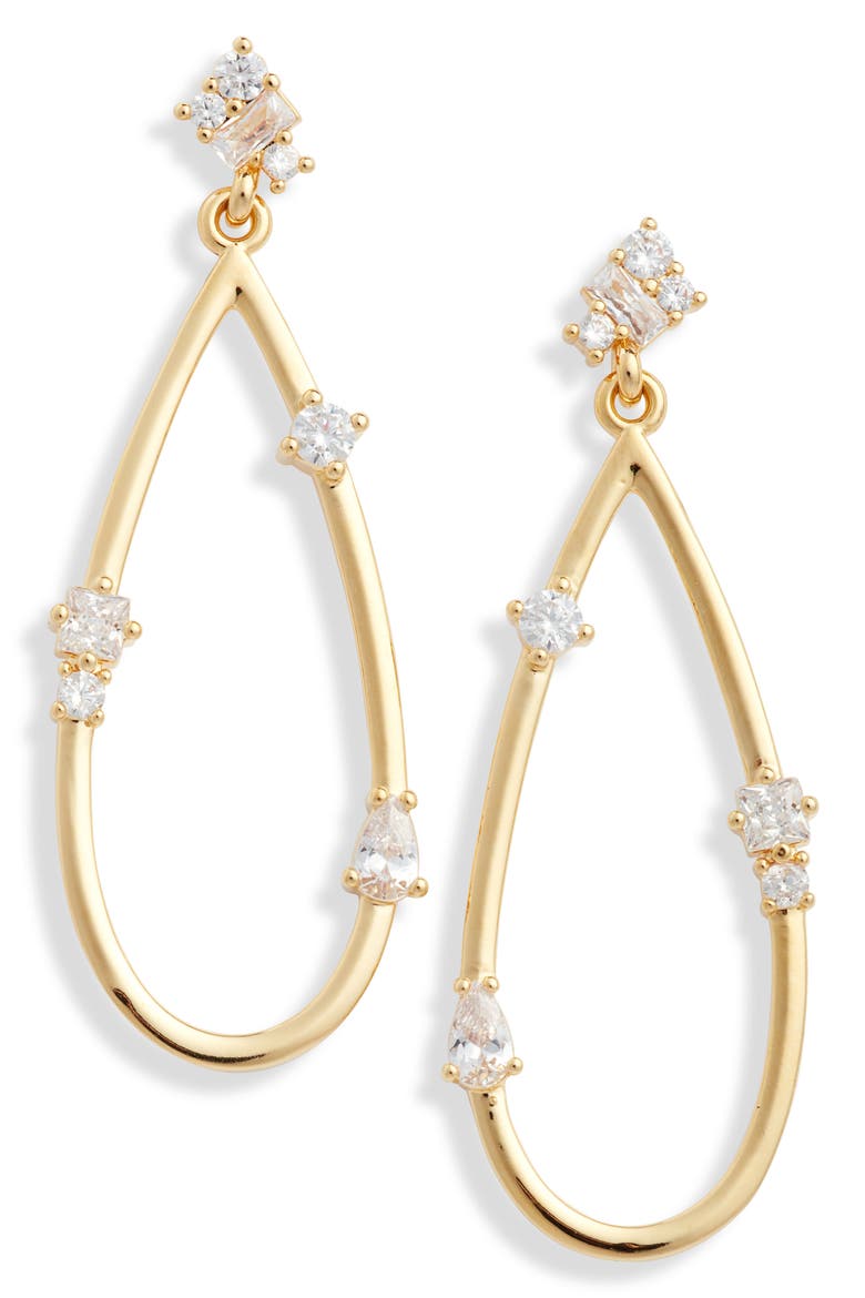 Cubic Zirconia Accent Teardrop Earrings, Main, color, CLEAR- GOLD