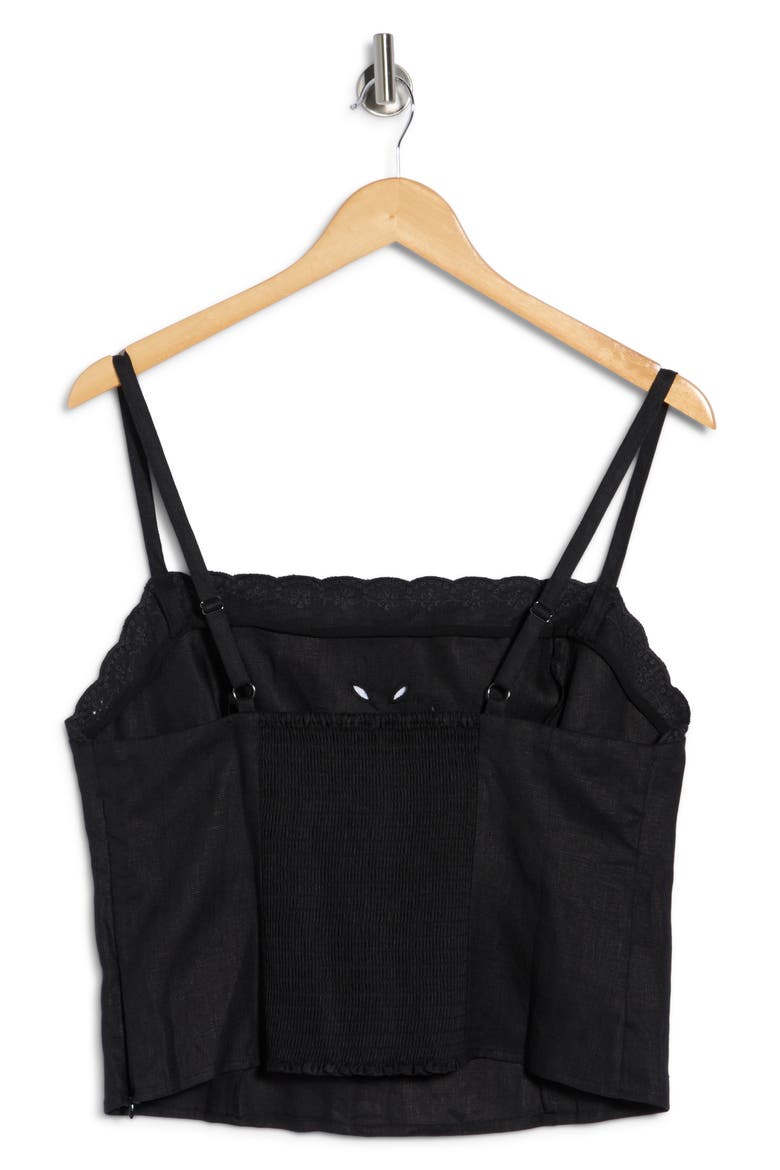 Eva Embroidered Eyelet Linen Crop Camisole, Alternate, color, BLACK