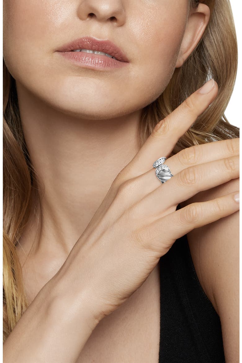 Sculpted Cable Ring with Pavé Diamonds, Alternate, color, DIAMOND/ SILVER