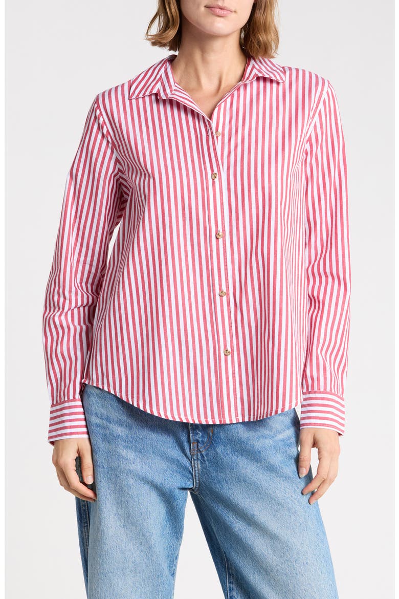 Bentley Stripe Long Sleeve Cotton Button-Up Shirt, Main, color, DARK CHERRY