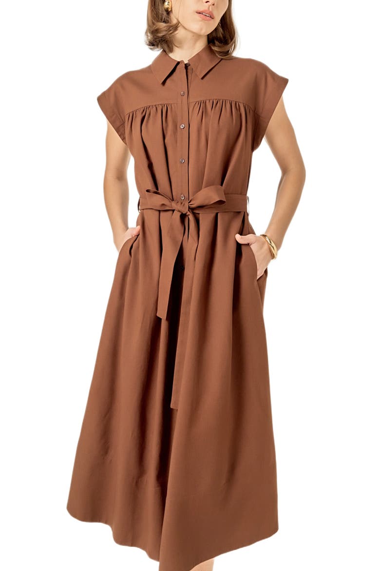 Belted Short Sleeve Shirtdress, Alternate, color, BROWN