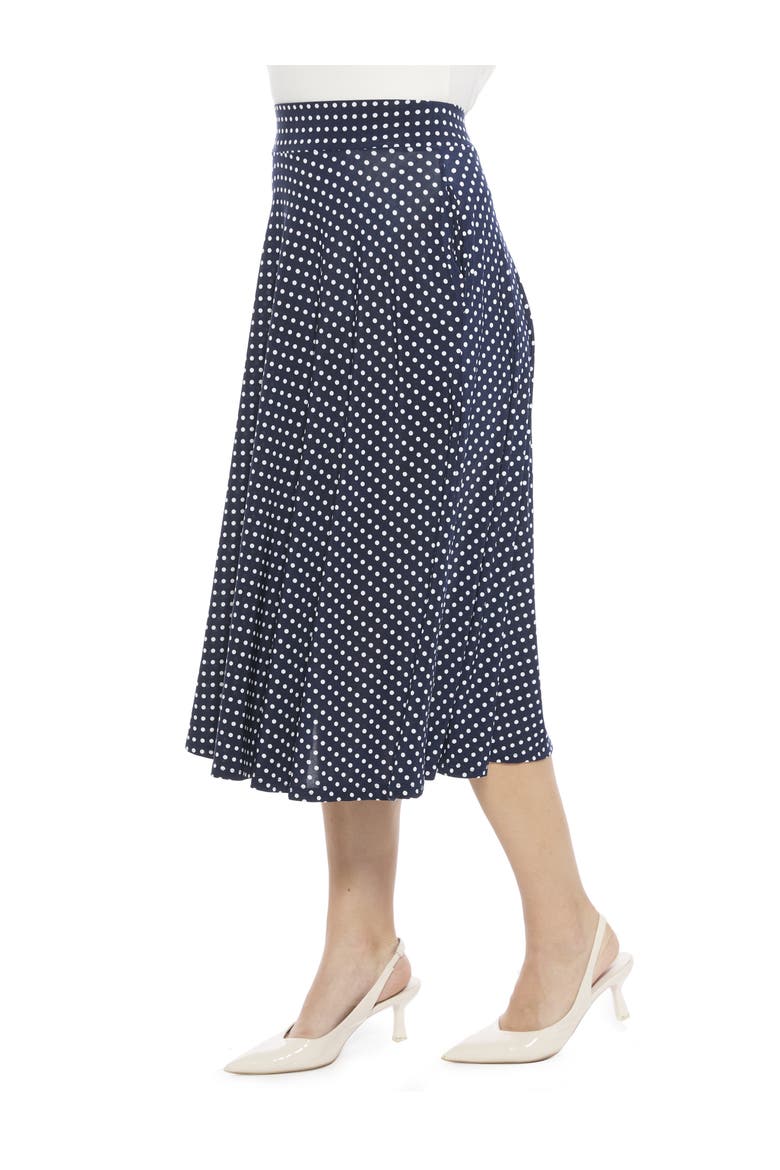 Womens Polka Dot Elastic Waist Pocket A-Line Midi Skirt, Alternate, color, Navy Multi