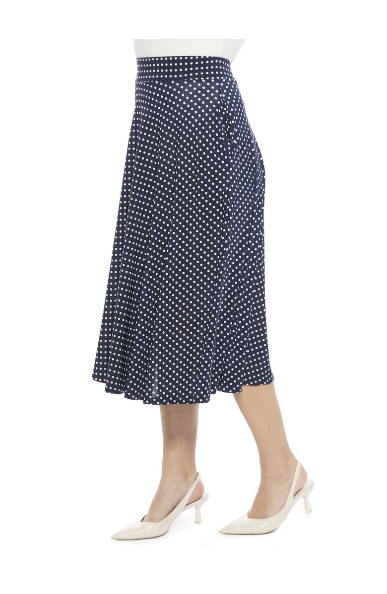 24seven Comfort Apparel Womens Polka Dot Elastic Waist Pocket A-Line Midi Skirt, Alternate, color, Navy Multi