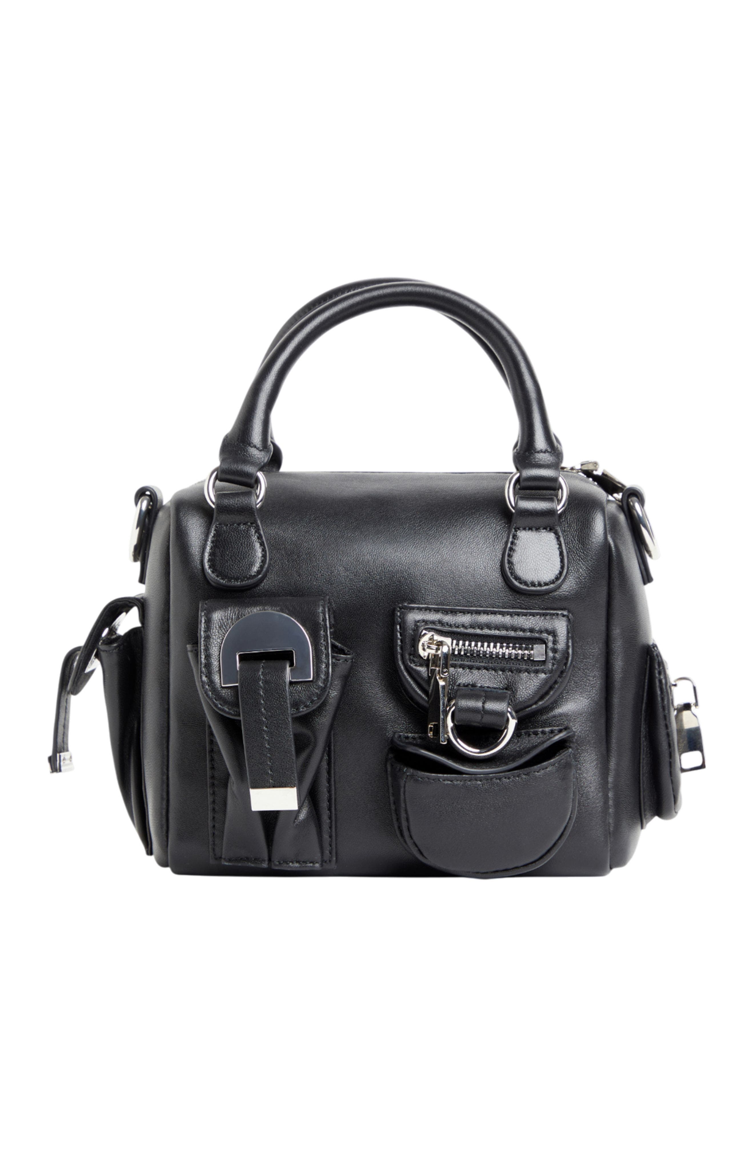 Cynthia Rowley Mini Leather Cargo Bag, Main, color, Black