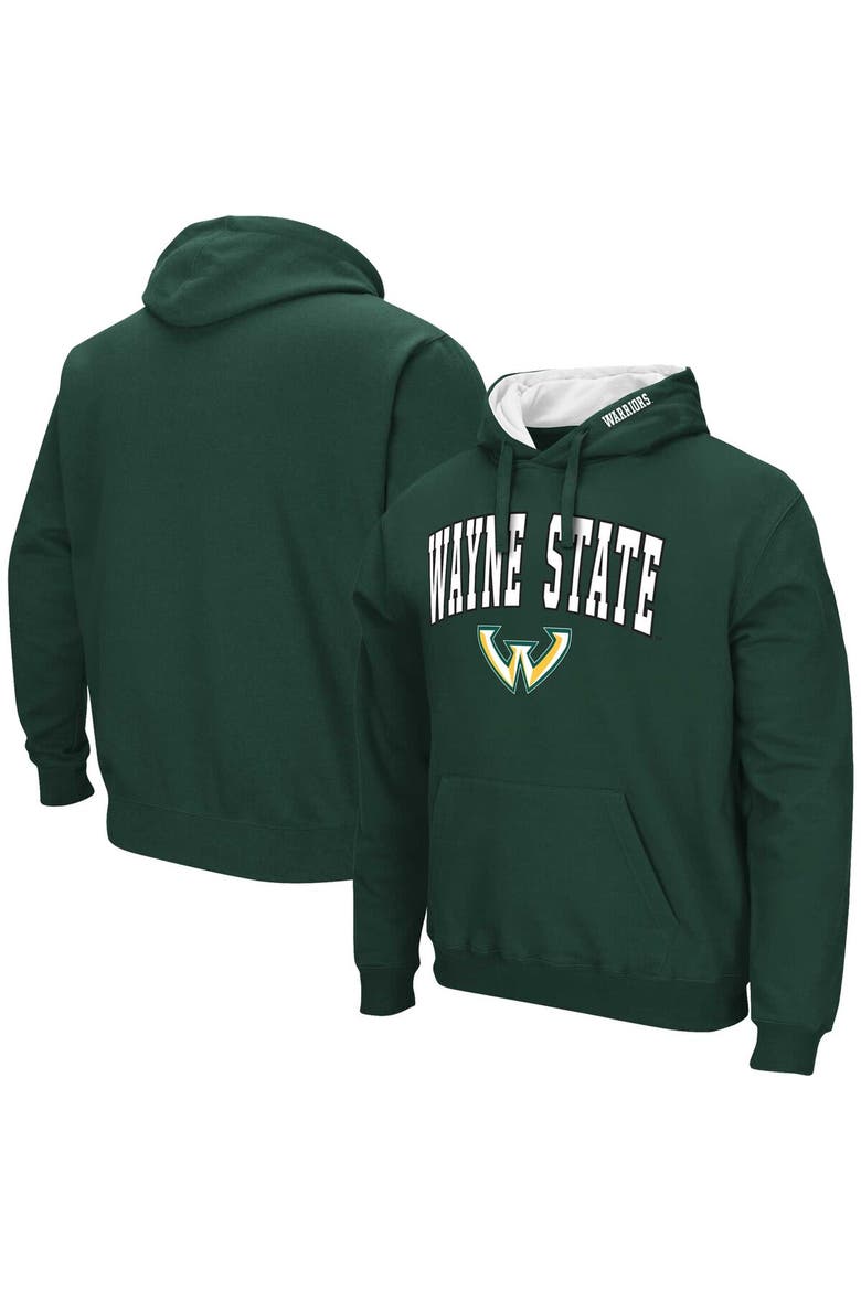 Men's Colosseum Green Wayne State Warriors Arch & Logo 3.0 Pullover Hoodie, Alternate, color, Green