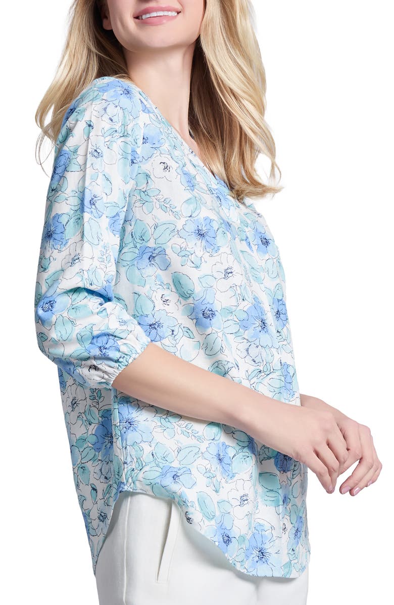 Jones New York Floral V-Neck Linen Blend Tunic, Alternate, color, 