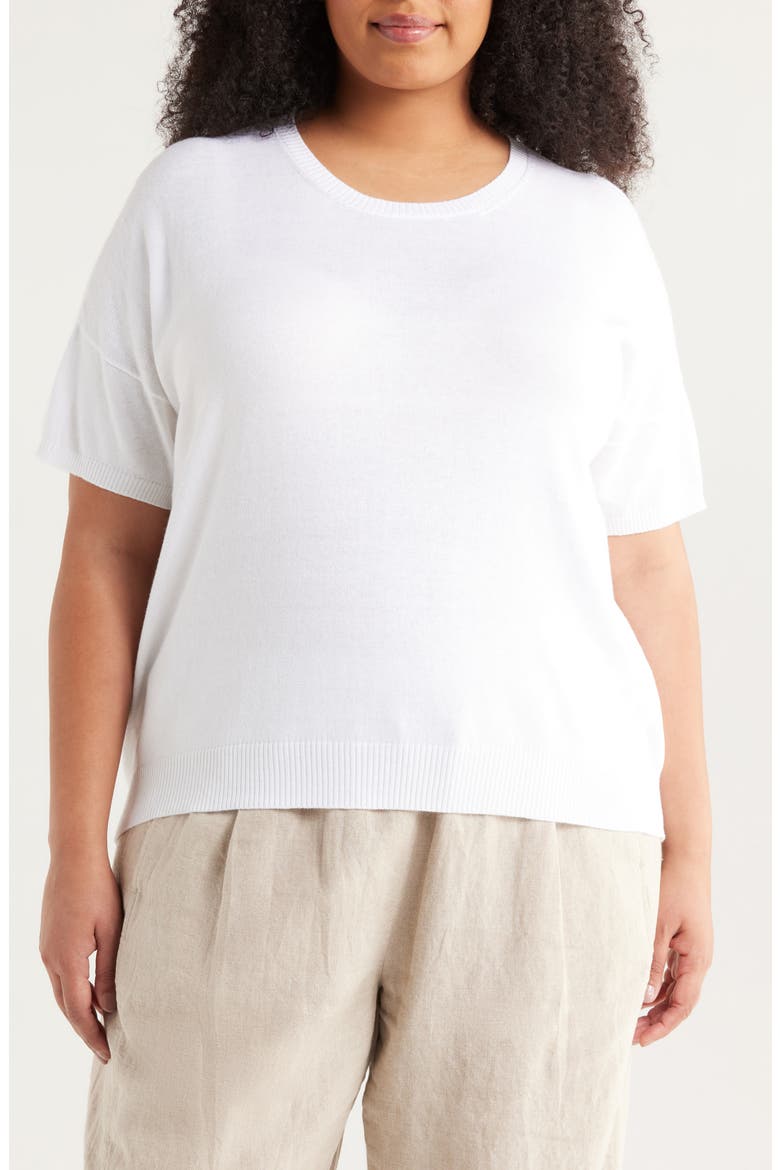 Short Sleeve Cotton Blend Crewneck Sweater, Main, color, WHITE