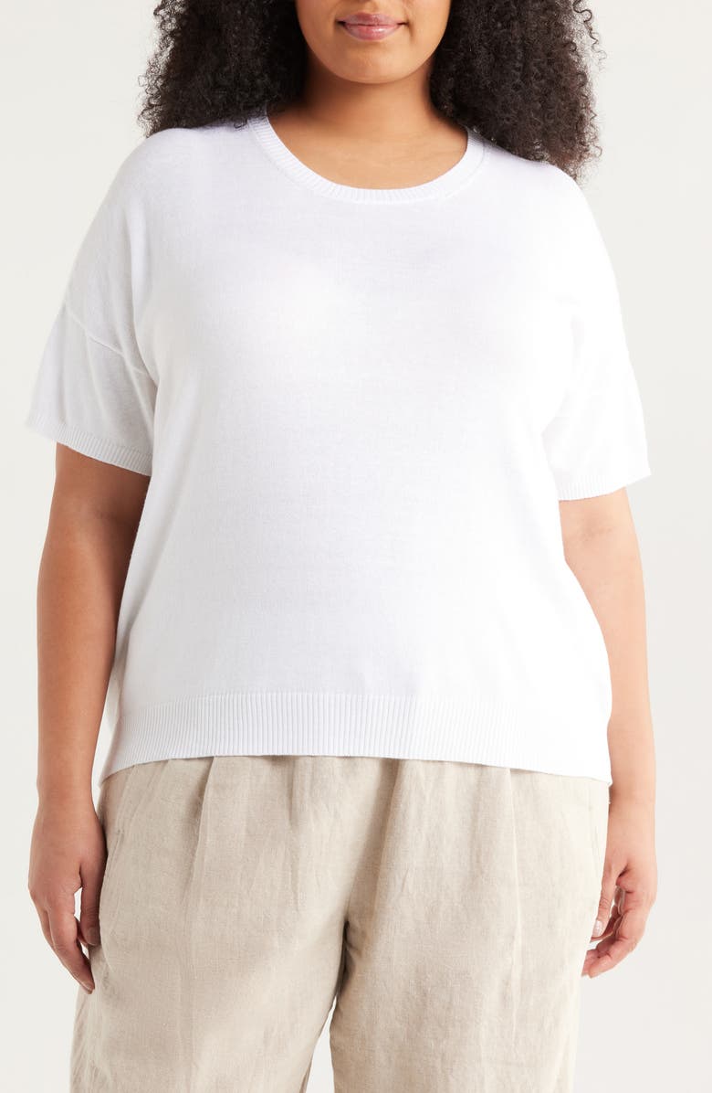 Short Sleeve Cotton Blend Crewneck Sweater