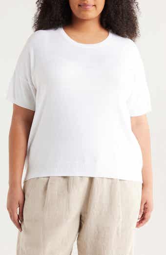 Eileen Fisher Short Sleeve Cotton Blend Crewneck Sweater