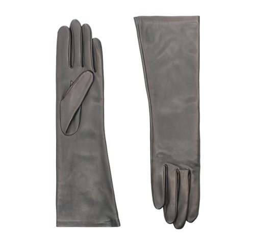 Agnelle Celia Mid-length Lambskin Glove With A Silk Lining In Gray