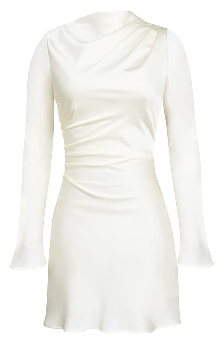 HOUSE OF CB Lulu Pleated Long Sleeve Satin Minidress, Alternate, color, Ivory