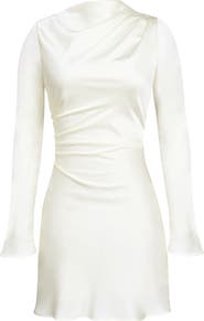 HOUSE OF CB Lulu Pleated Long Sleeve Satin Minidress