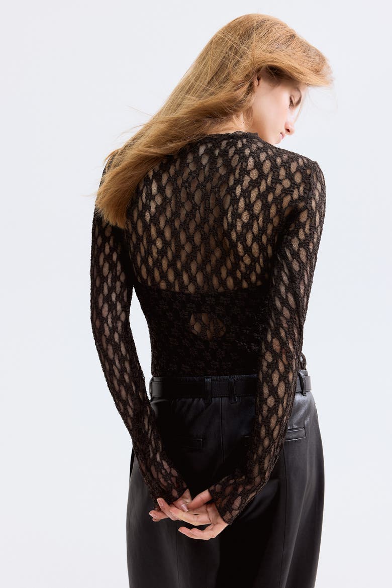 Lace-look Thong Body, Alternate, color, Dark brown