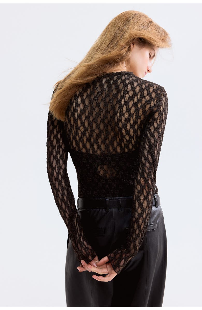 H&M Lace-look Thong Body, Alternate, color, Dark Brown