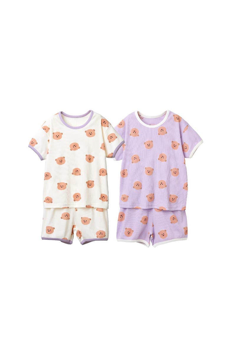 Teddy Bear Short Sleeve Loungewear Set, Main, color, Purple