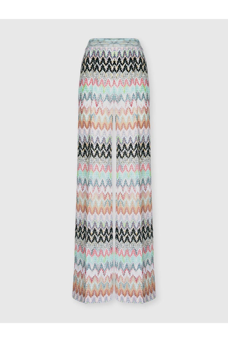 Wide-leg Trousers In Viscose And Cotton Lamé Lace Motif, Main, color, Multicoloured