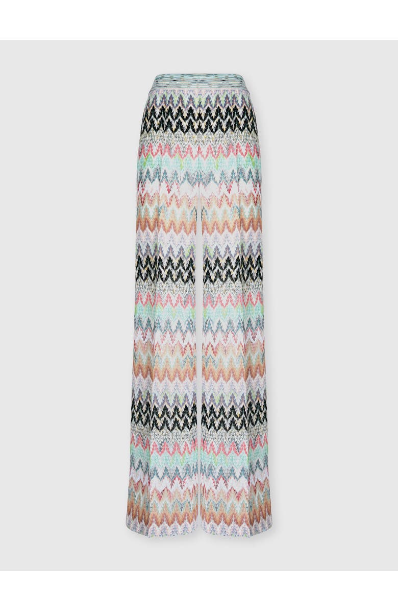 Missoni Wide-leg Trousers In Viscose And Cotton Lamé Lace Motif, Main, color, Green& Brown