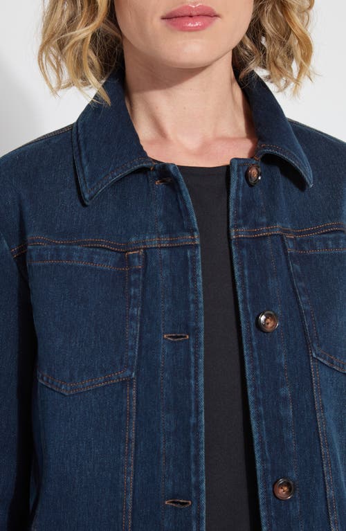 Lyssé Curve Hem Denim Jacket In Blue