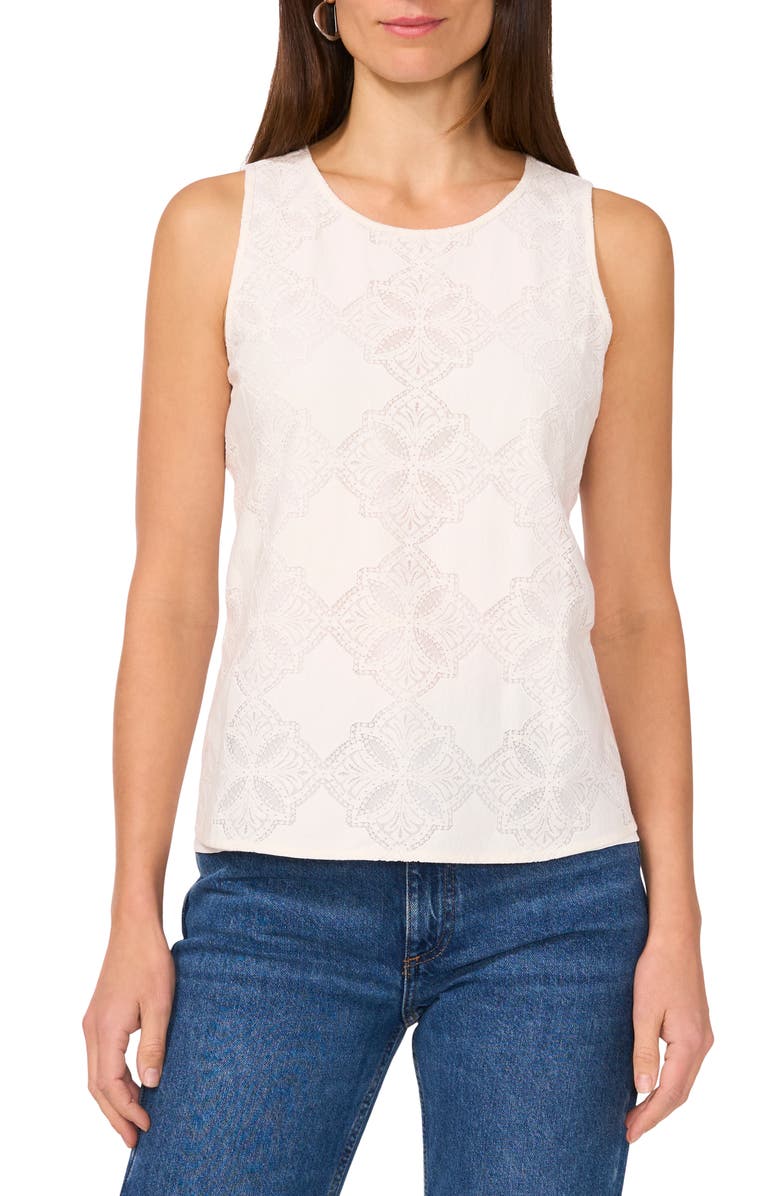 Vince Camuto Lace Cotton Blend Keyhole Tank, Main, color,