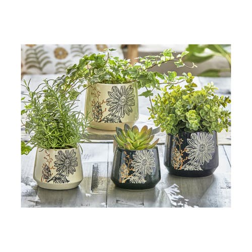 Tag Let It Bee Flower Print Planter Small Glazed Ivory Stoneware In Neutral